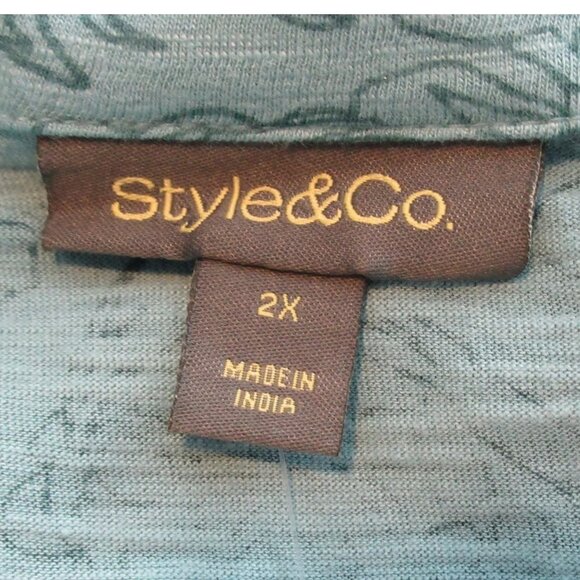 Style & Co Women's Plus Size Cotton Blend Square-Neck Top, Teal Floral, 2X - Picture 3 of 6